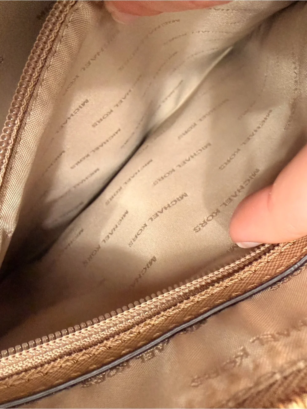 Michael Kors Brown MK Logo Satchel with Tan Trim